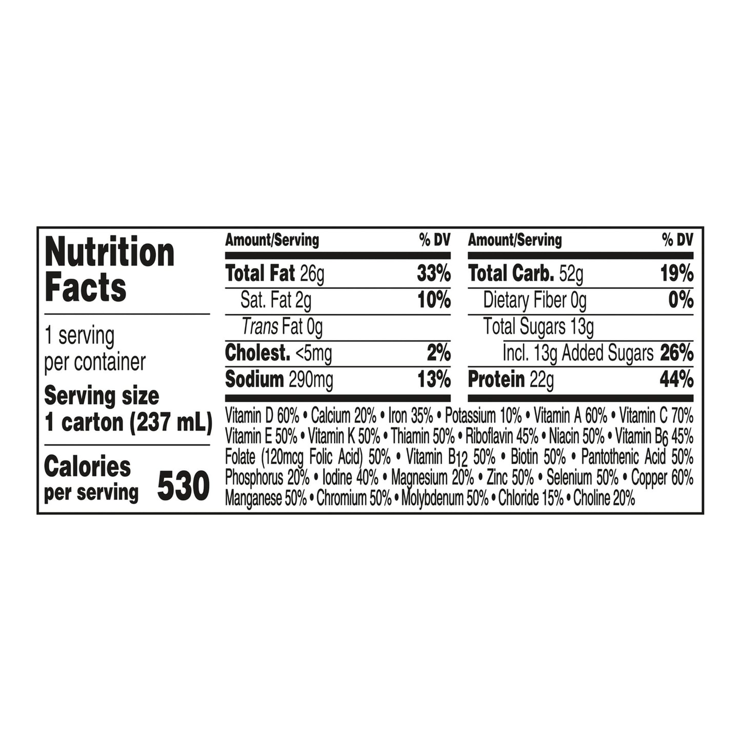 Nutrition facts label for a product on a white background