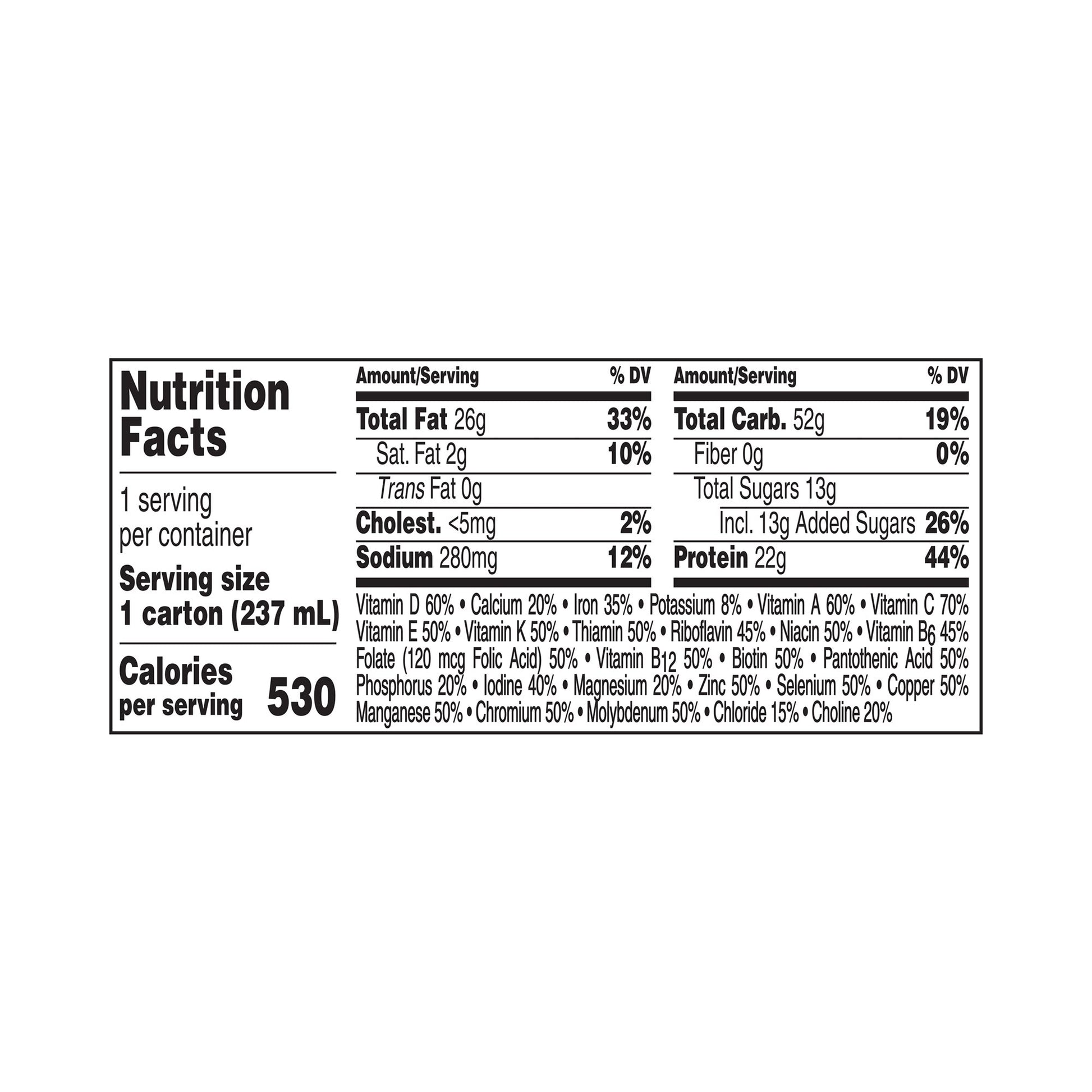 nutrition facts for boost 530 calories