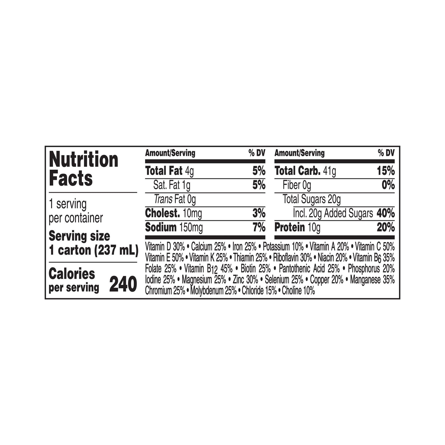 Nutrition facts label for a product on a white background