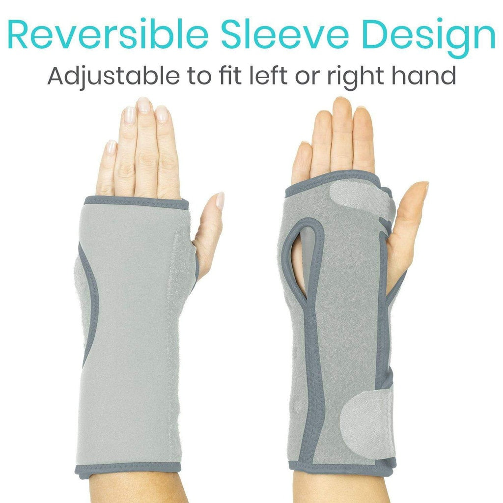 Gray wrist support gloves with reversible sleeve design on a white background