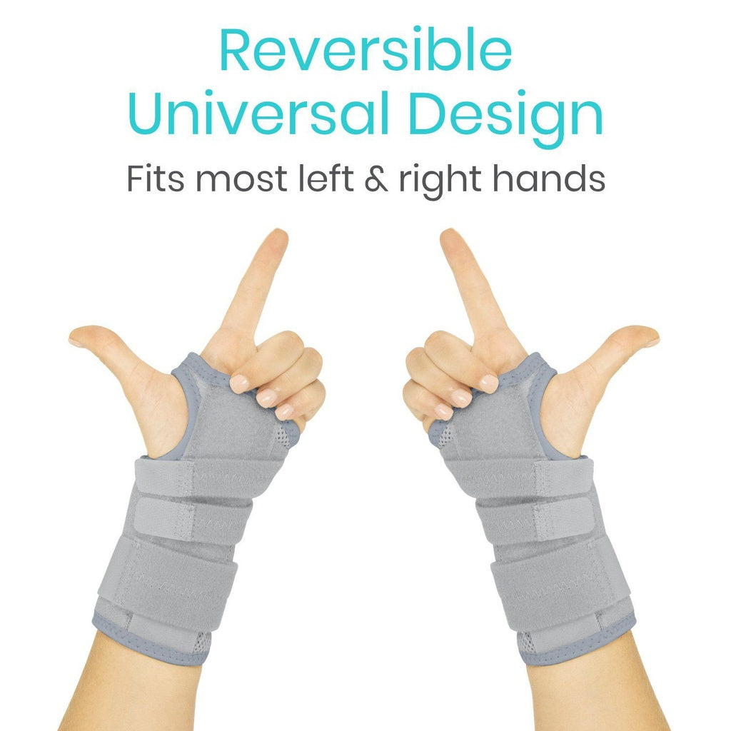Gray wrist support with reversible design on a white background
