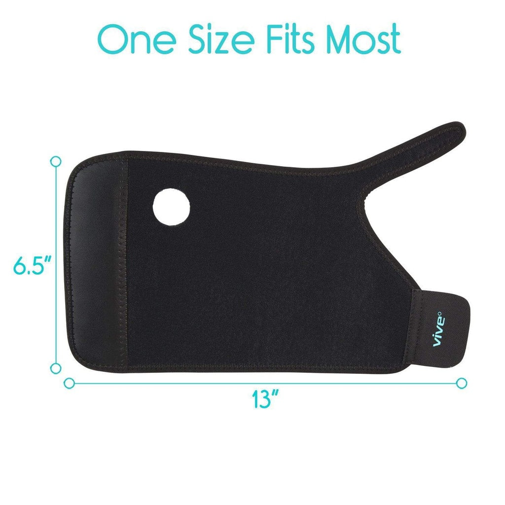 Black glove with measurements and 'Vive' branding on a white background