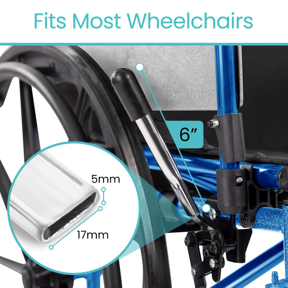 Wheelchair attachment with measurement details on a white background