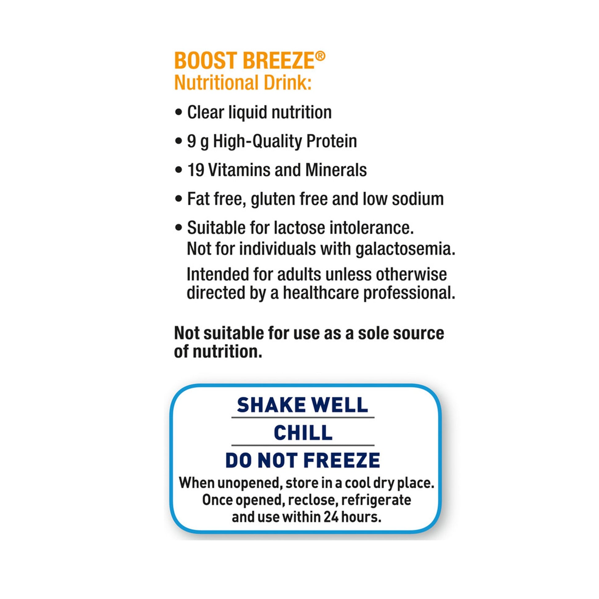 Oral Supplement Boost Breeze® Orange Flavor Liquid 8 oz. Carton
