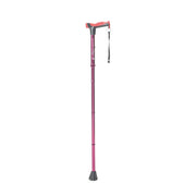 Purple walking cane with adjustable wrist strap on a white background
