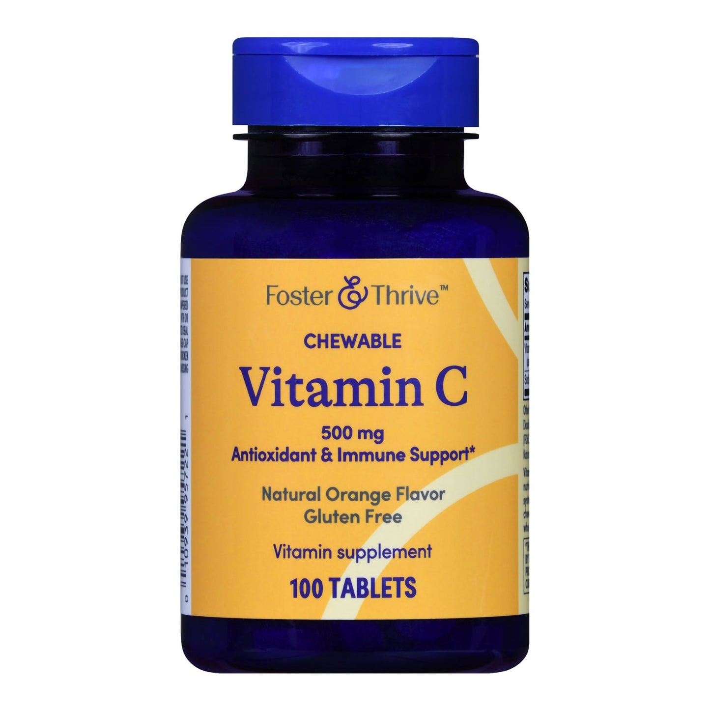 Bottle of Foster & Thrive Vitamin C chewable supplement on a white background