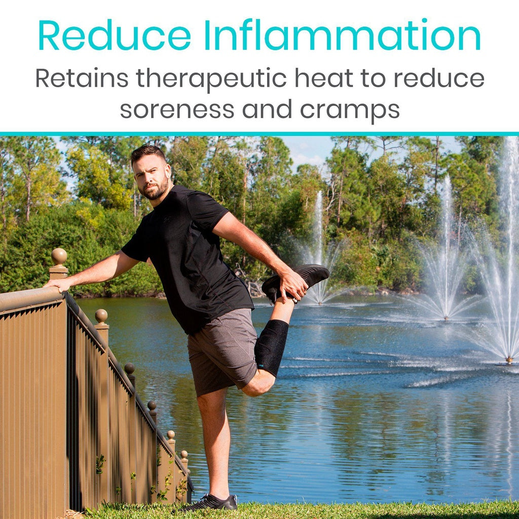 Man stretching outdoors with text about reducing inflammation and soreness.