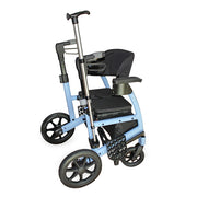 Blue mobility scooter with a seat and handlebar on a white background