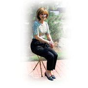 woman sitting on cane seat