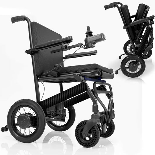 Foldable electric wheelchair on a white background