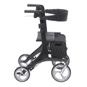 Black rollator with four wheels on a white background