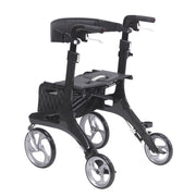 Black rollator with four wheels on a white background