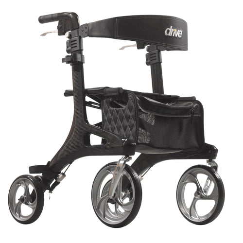 Black rollator with basket on a white background