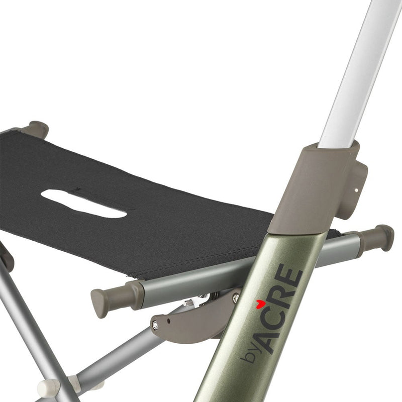 Close-up of a rollator with 'byAcre' branding on a white background