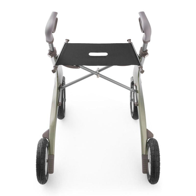 Rollator with a black seat on a white background