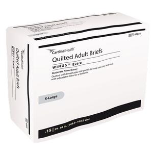 Box of Cardinal Health Quilted Adult Briefs on a white background