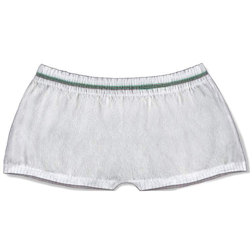 White boxer briefs with a green waistband on a white background