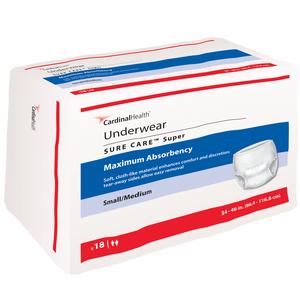 Box of Cardinal Health Underwear Sure Care Super on a white background