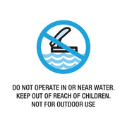 Safety warning symbol with a no swimming icon and text on a white background