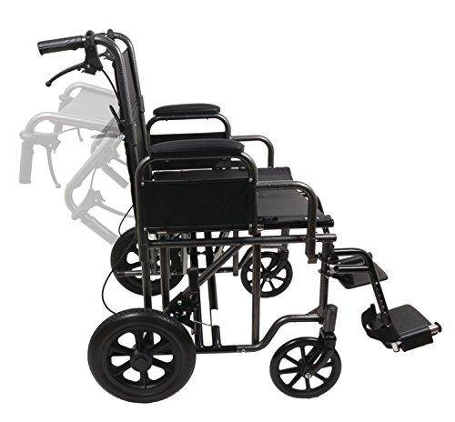 Black manual wheelchair with folded seat on a white background