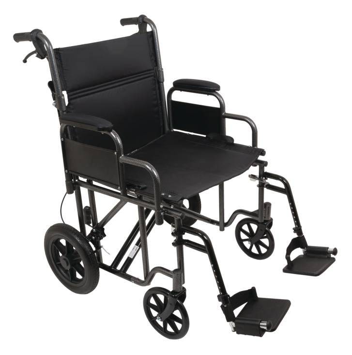 Black wheelchair with folding mechanism on a white background