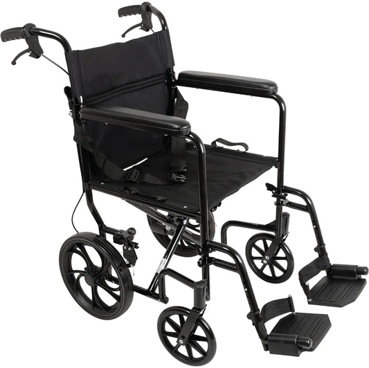 Black wheelchair with folding mechanism on a white background