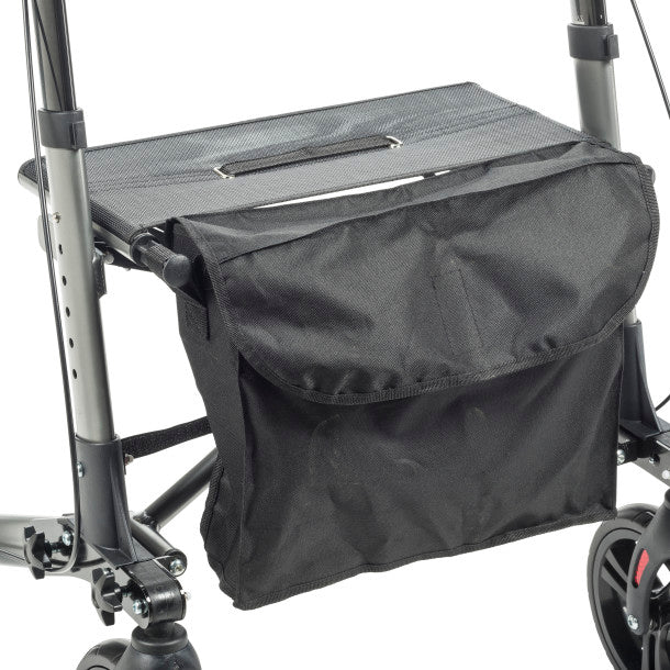 Black bag attached to a walker on a white background