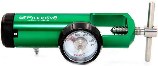 Green medical pressure gauge with needle indicator on a white background