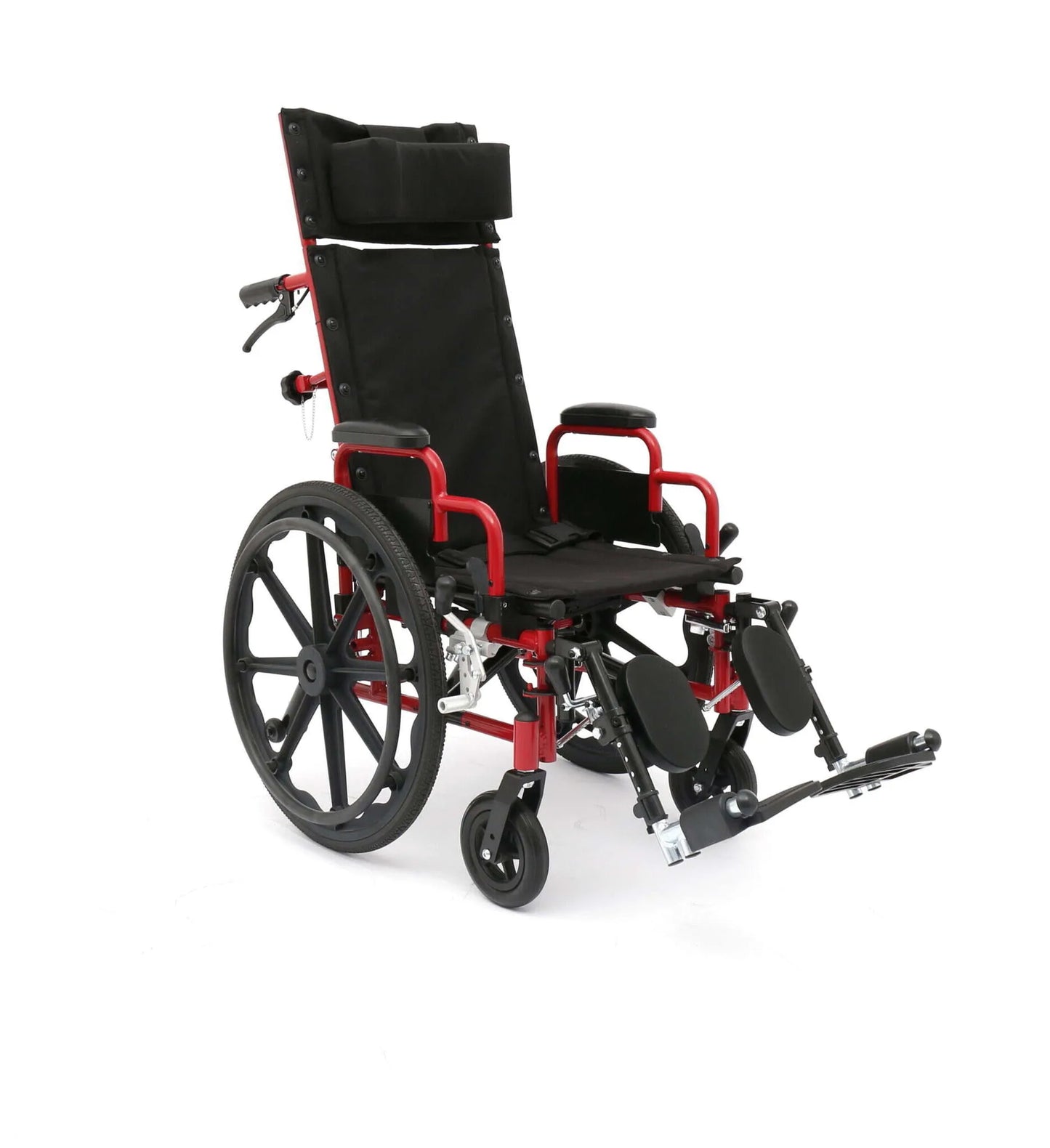 Black and red wheelchair on a white background