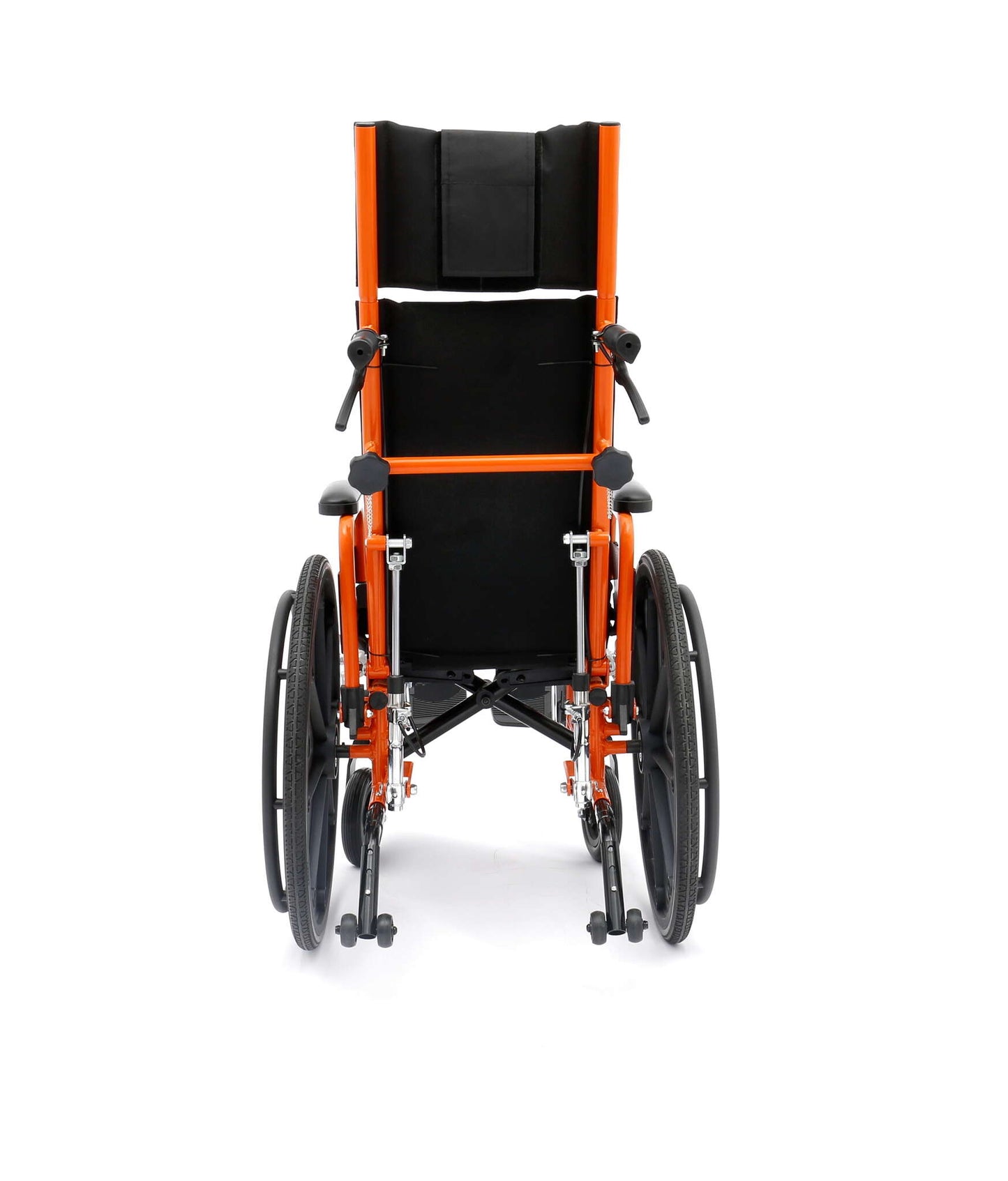 Orange and black wheelchair on a white background