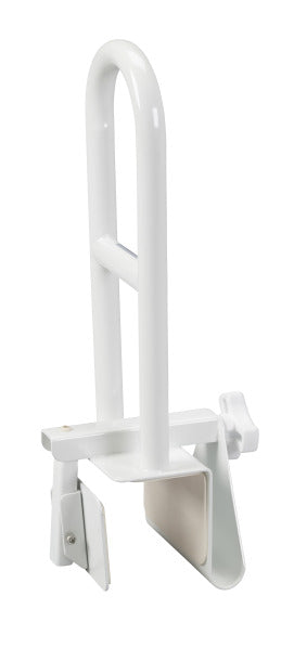 White grab bar with seat on a white background