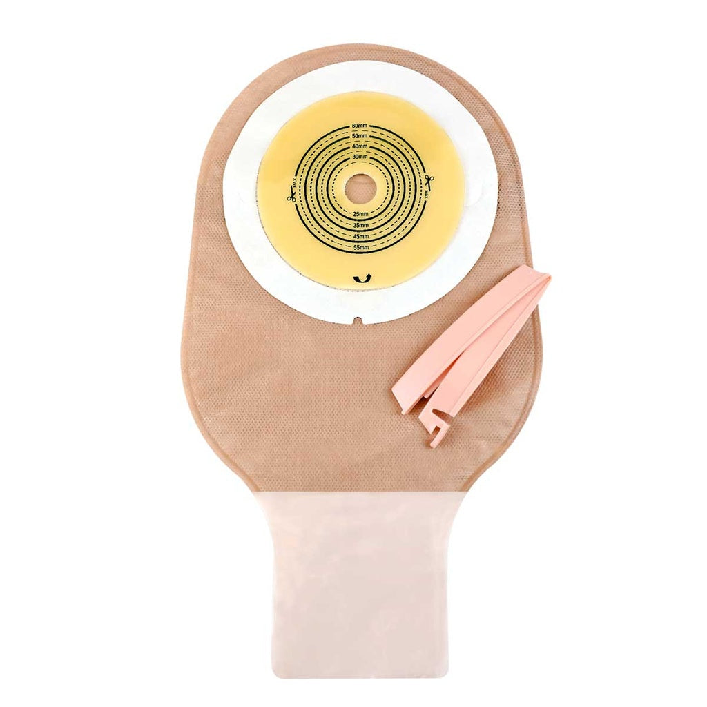 One-Piece Ostomy Pouches with Integrated Skin Barrier with hook and loop