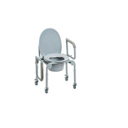 Gray commode chair with wheels on a white background