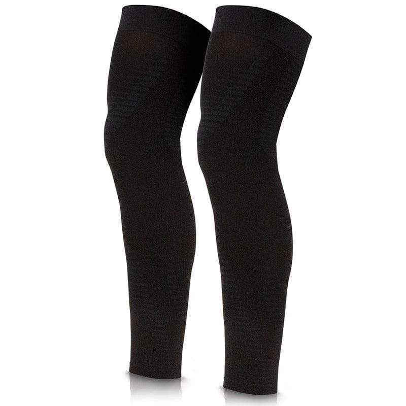 Pair of black compression sleeves on a white background