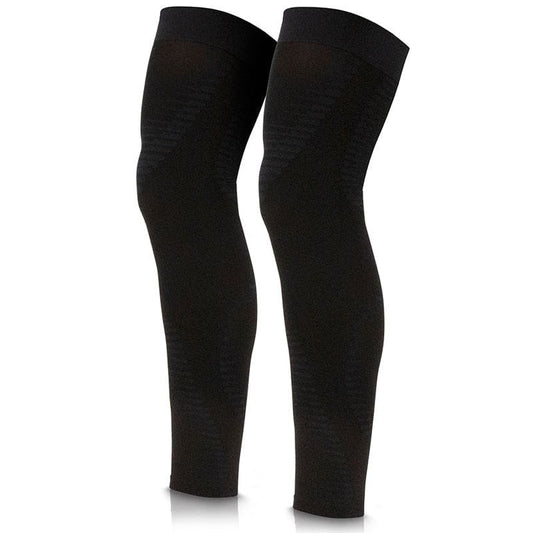 Pair of black compression sleeves on a white background