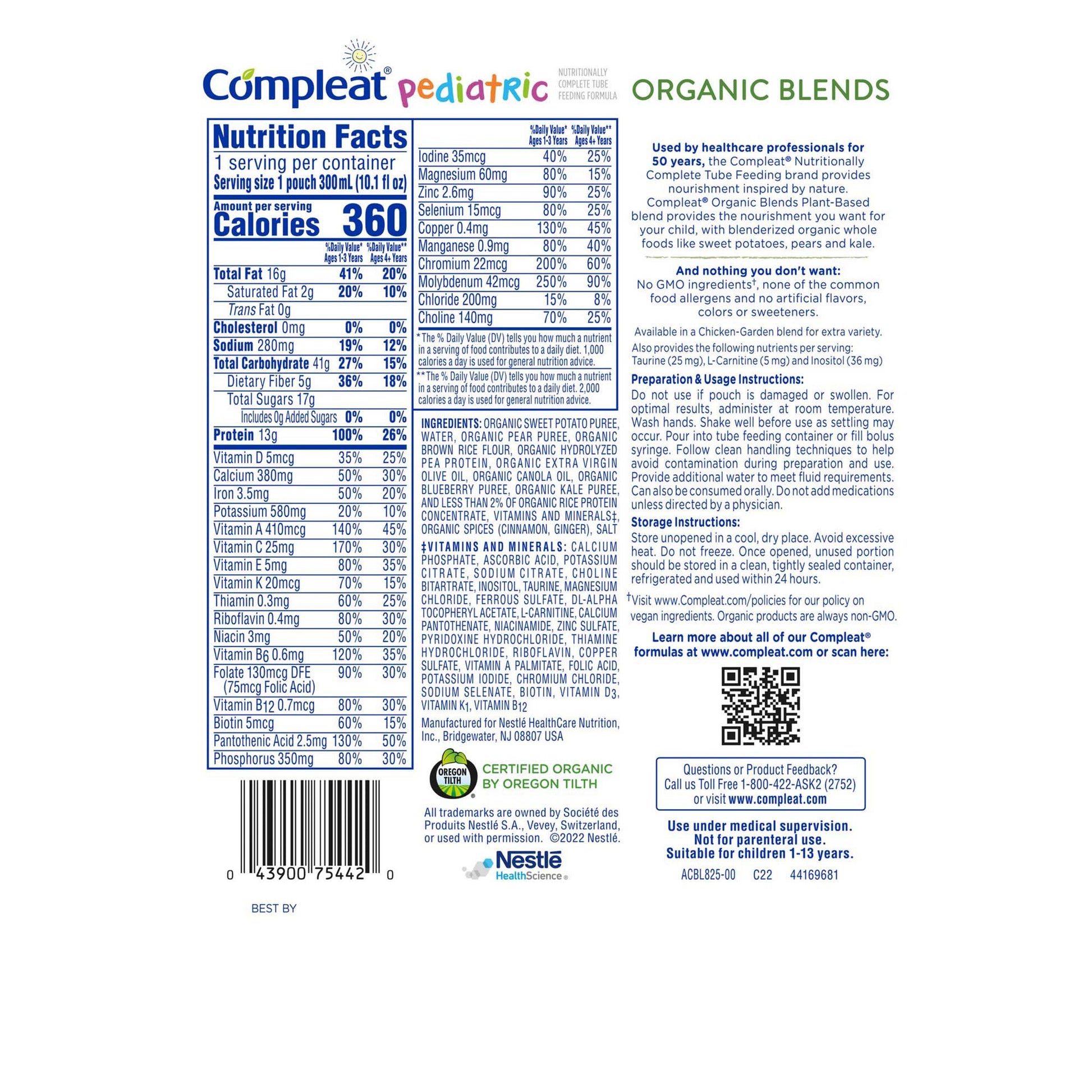 Back of a supplement package with nutritional information and branding details.