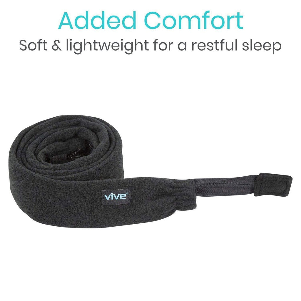 Black strap with 'vive' logo on a white background, labeled for comfort and sleep aid.