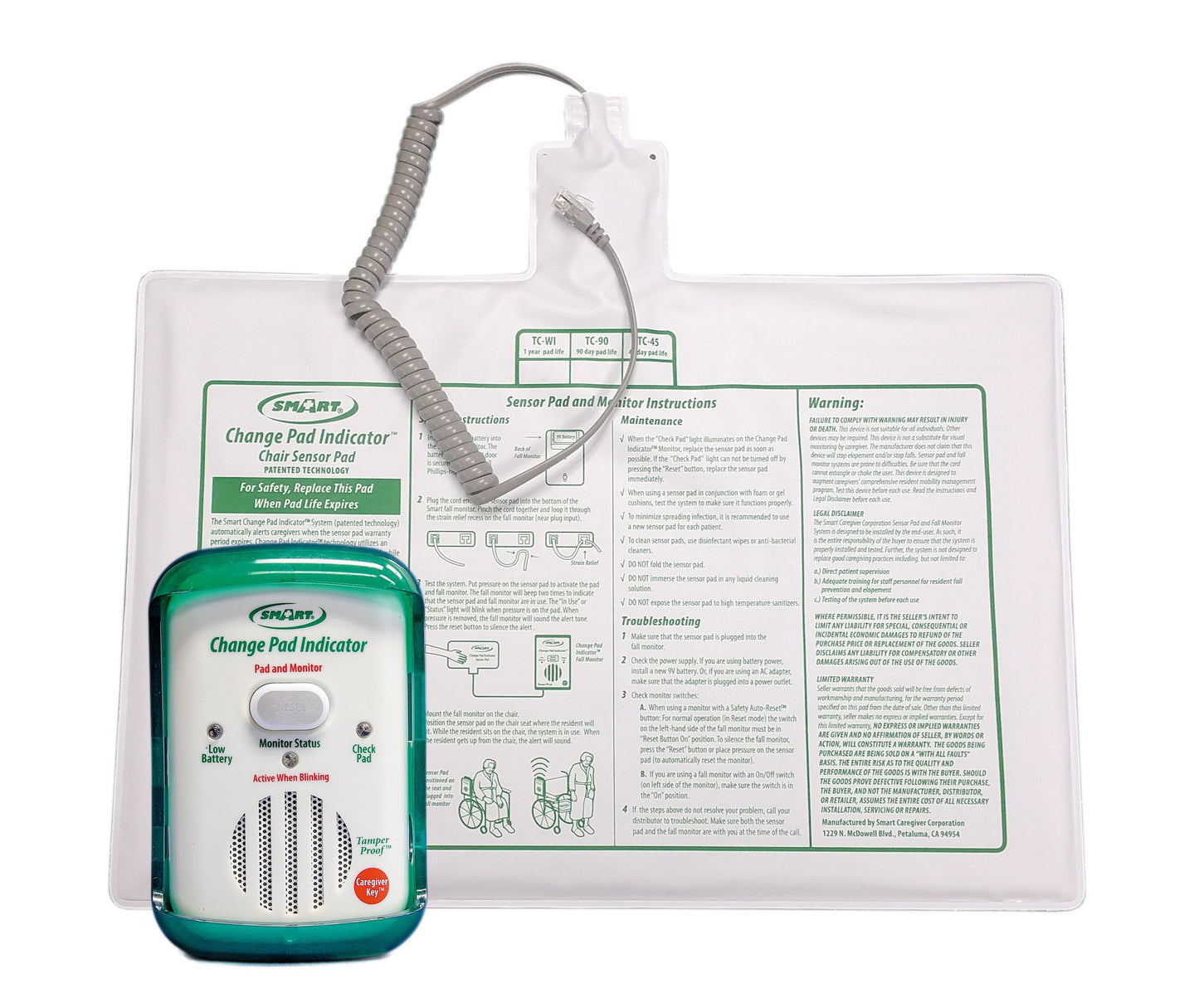 Smart Caregiver Chair Exit Alarm with Change Pad Indicator Monitor and 10"x15"