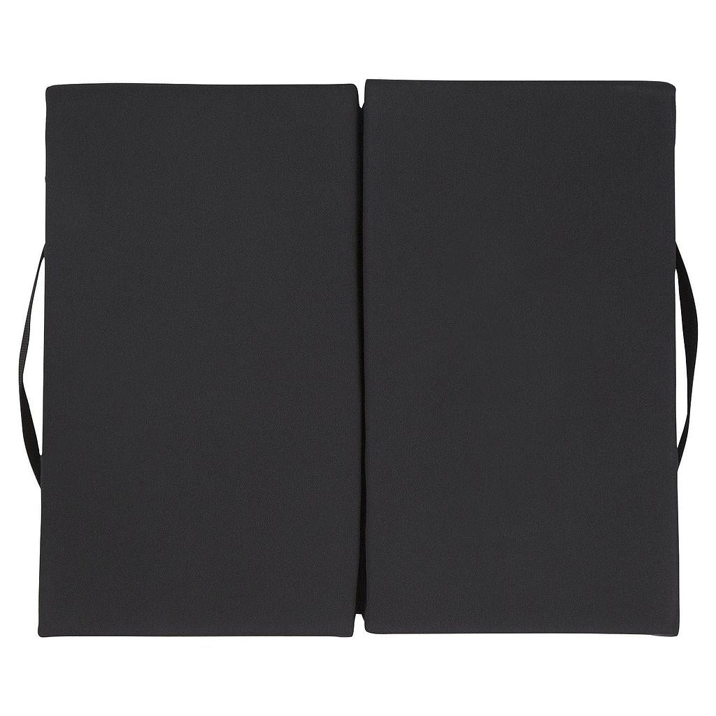 Two black mats with handles on a white background