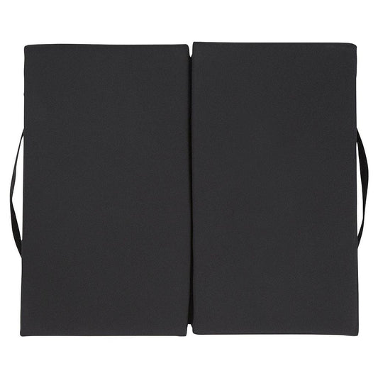 Two black mats with handles on a white background