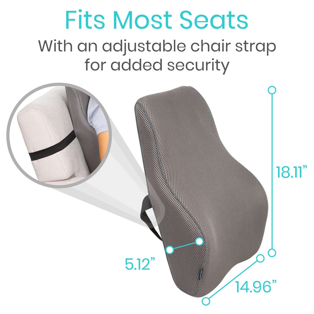 Gray chair cushion with adjustable strap for added security, shown on a white background.