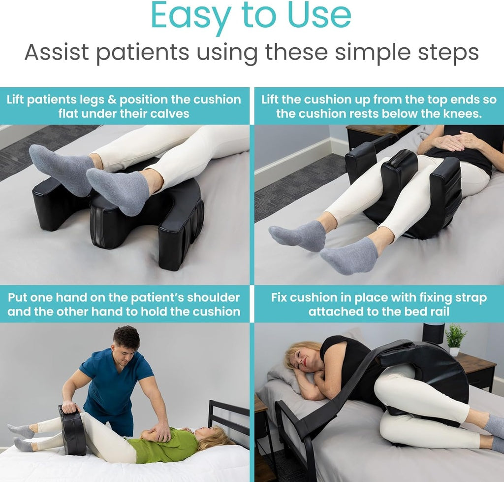 Instructions on how to use a medical cushion for patients, with step-by-step images and text.