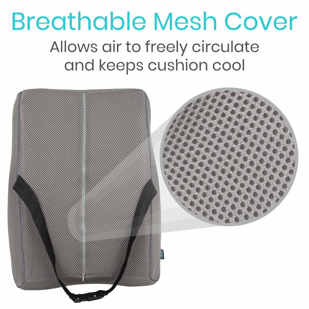 Gray mesh cushion with breathable design on a white background