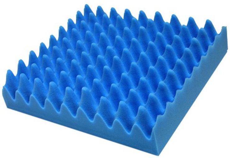 Blue textured square pad on a white background