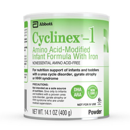 Cyclinex-1 infant formula canister with Abbott branding on a white background