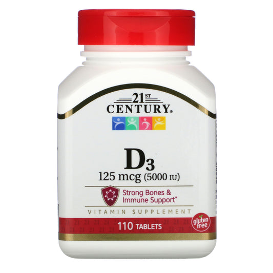 Vitamin Supplement 21st Century® Vitamin D / Calcium 5,000 IU Strength Tablet 110 per Bottle