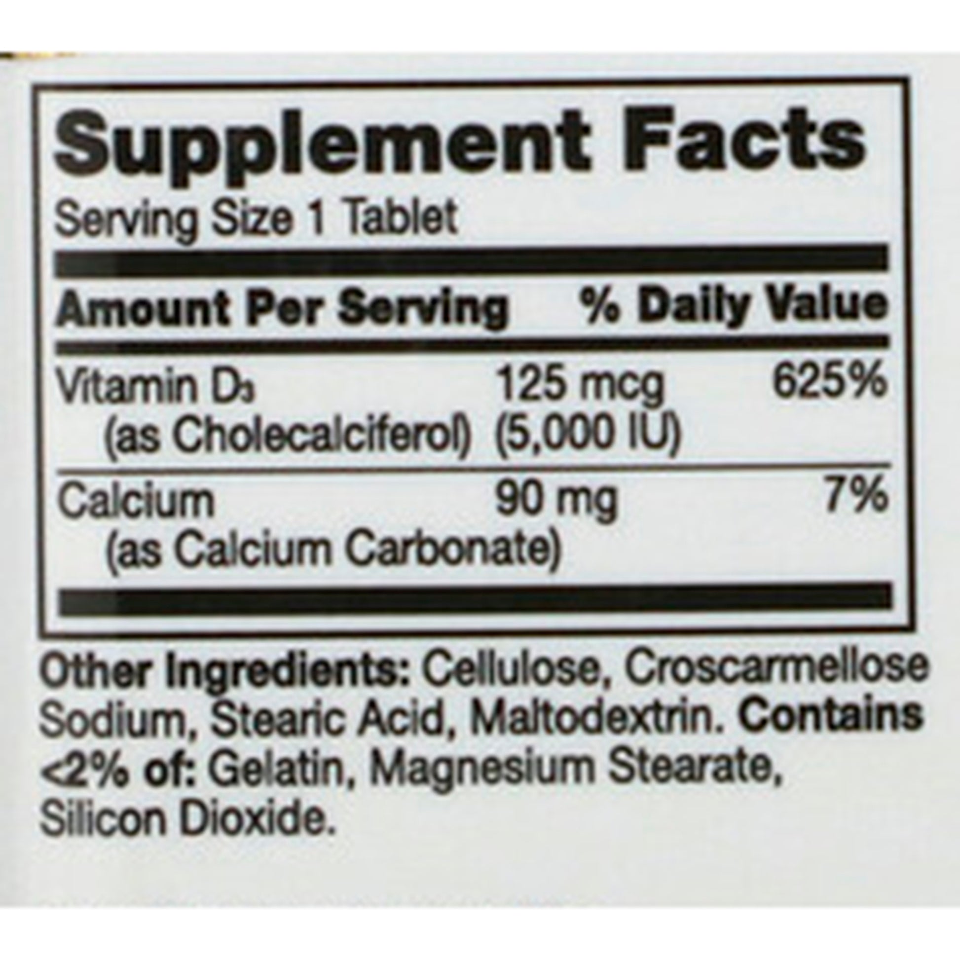 Vitamin Supplement 21st Century® Vitamin D / Calcium 5,000 IU Strength Tablet 110 per Bottle