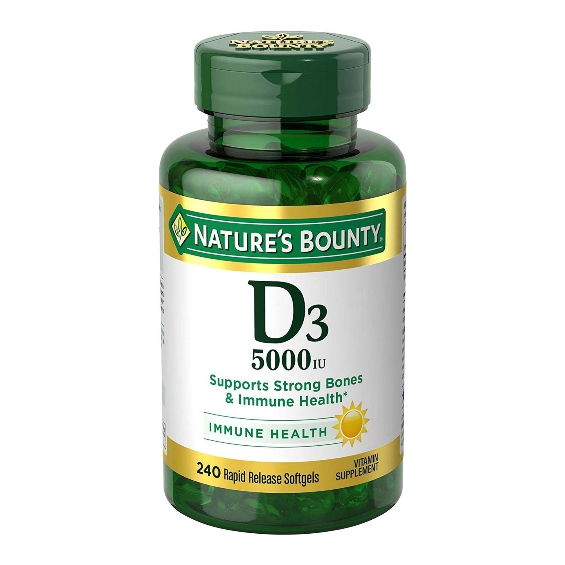 Nature's Bounty D3 supplement bottle on a white background