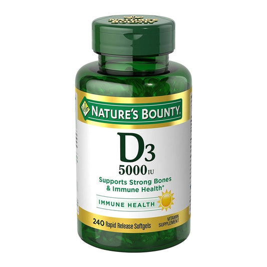 Nature's Bounty D3 supplement bottle on a white background