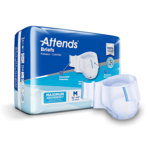 Attends briefs packaging with a single brief displayed on a white background